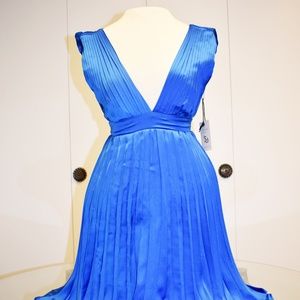 NWT - Sincerely Jules: Cobalt Blue Pleated V-Neckline Dress